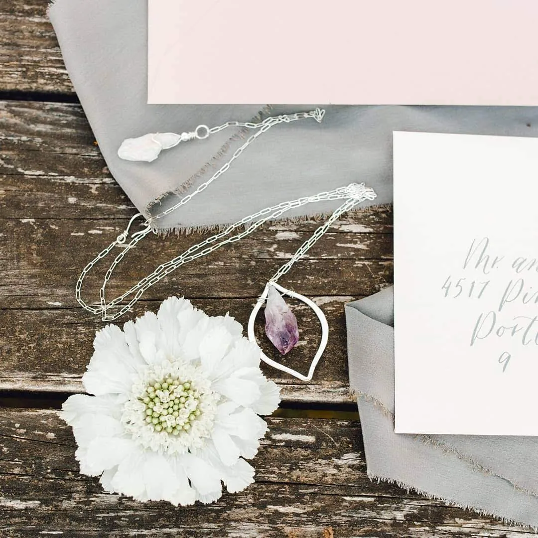 Arabesque Amethyst Pendant on Grotado Aura Quartz Drop Necklace :: Made To Order