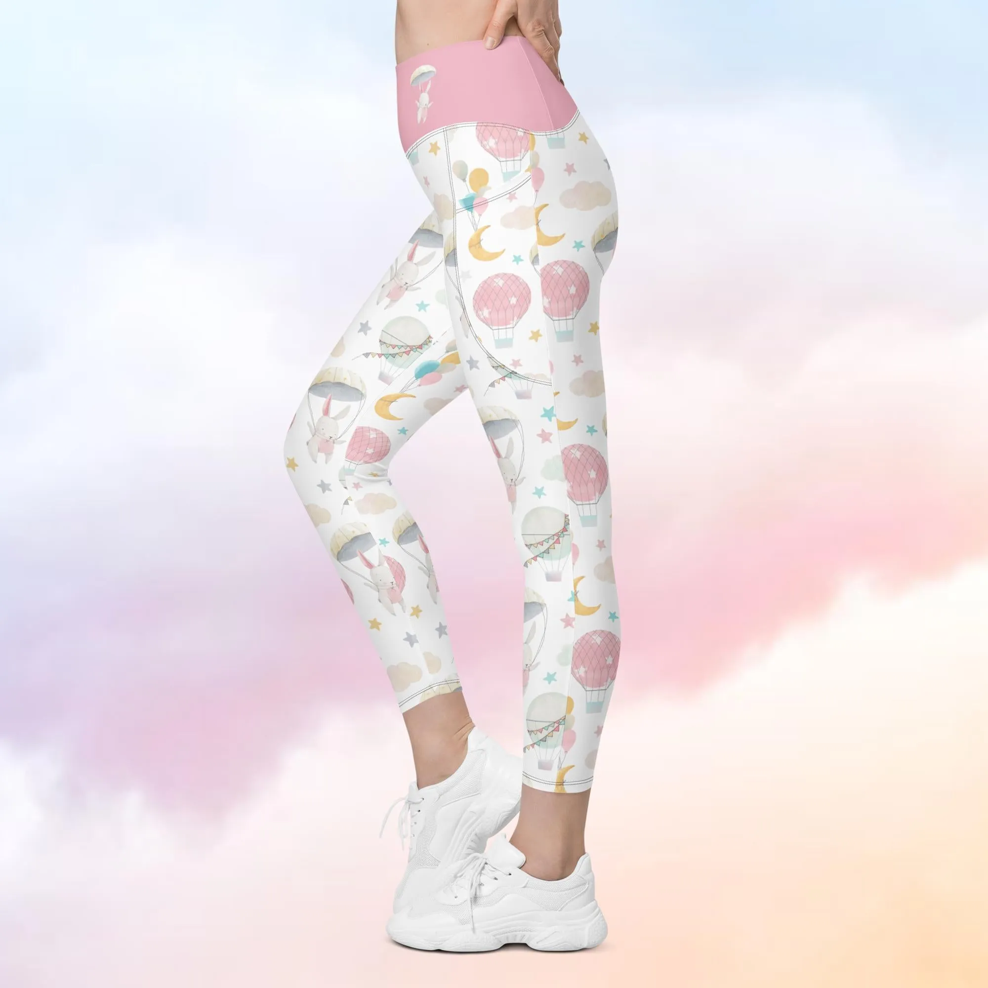 Balloon Bunny Pattern Leggings with Pockets