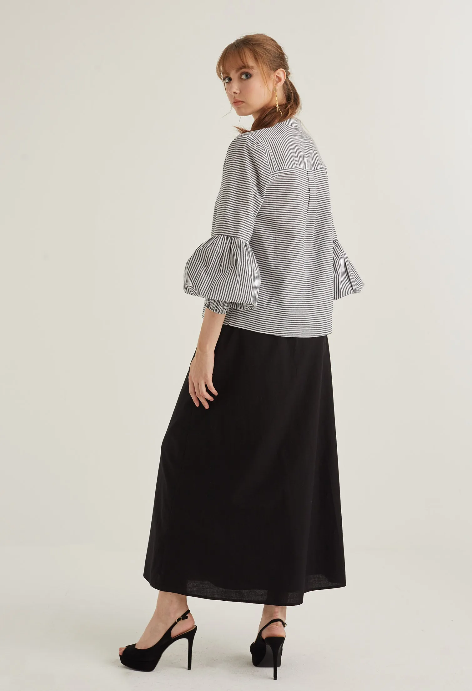 Balloon Sleeve Striped Blouse
