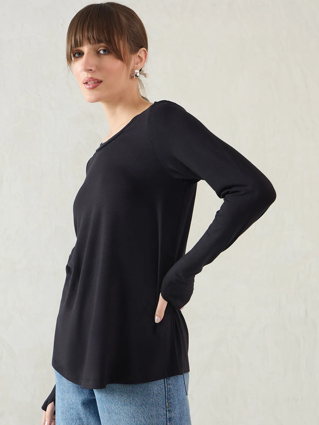 Bamboo Black Knit T-Shirt