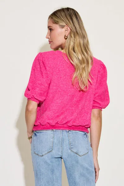 Barlow Round Neck Lantern Half Sleeve Sweater
