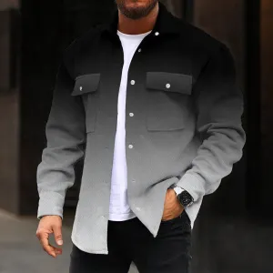 Black And White Gradient Print Double Pocket Denim Jacket 2412000747