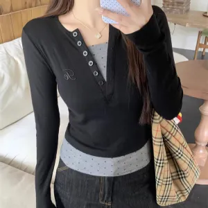 Black Buttoned Down Ribbed Top