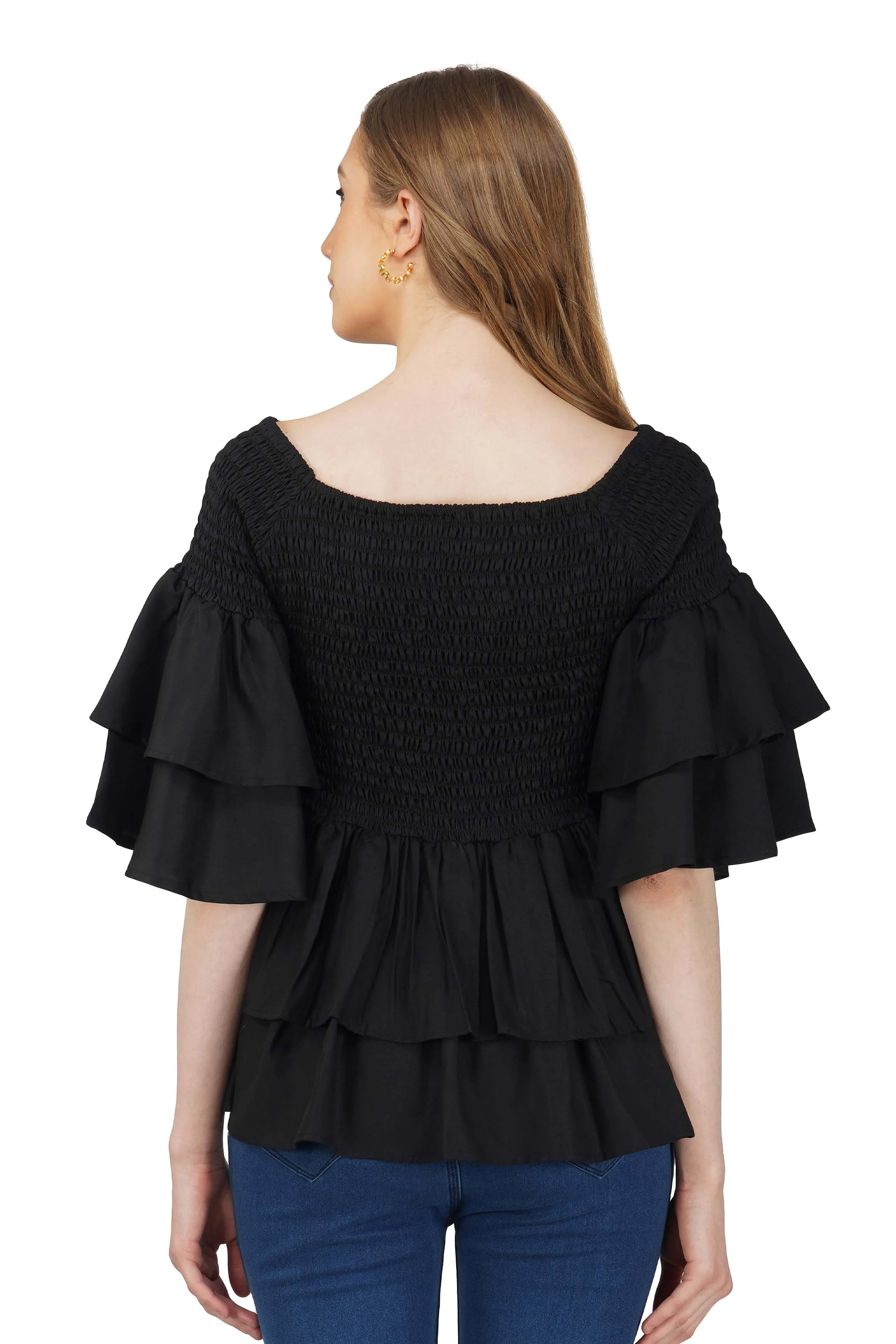 Black Double Layer Smoked Top