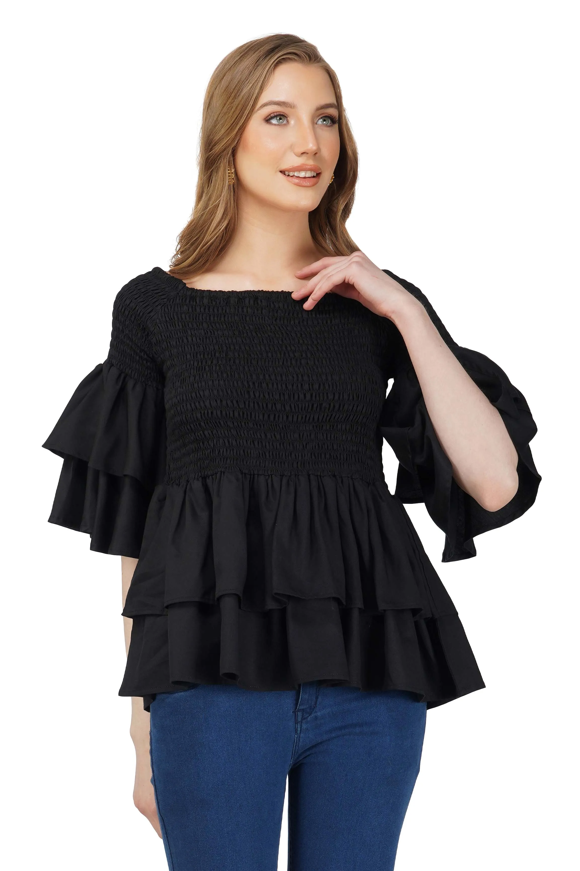 Black Double Layer Smoked Top