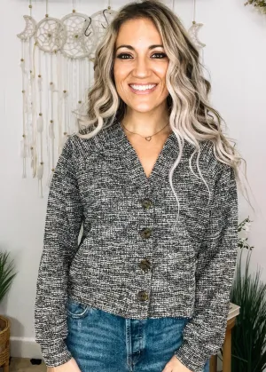 Black Front Button Knit Top