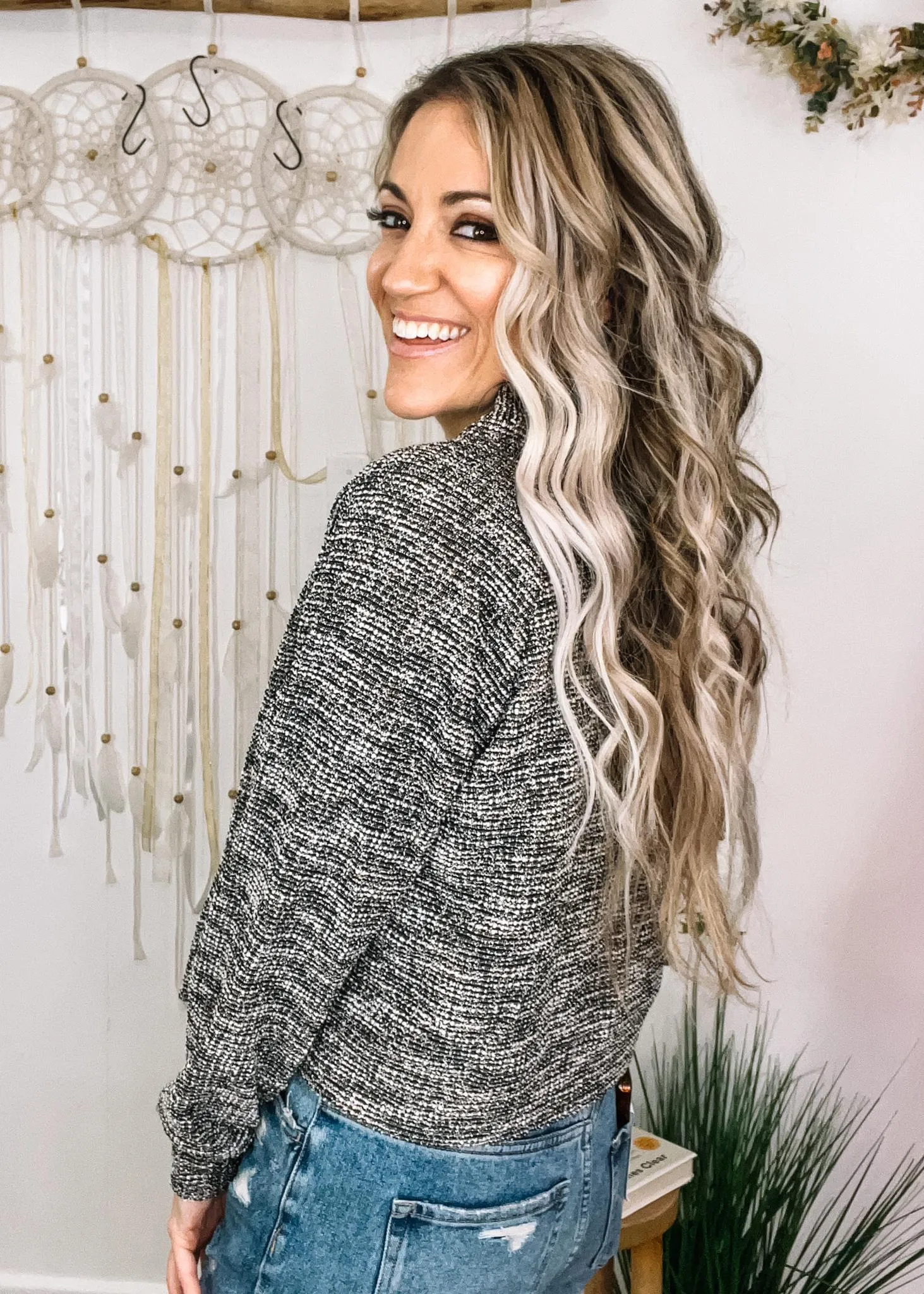 Black Front Button Knit Top