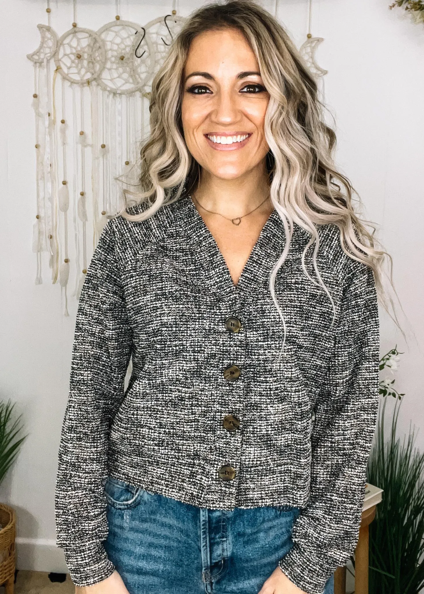 Black Front Button Knit Top