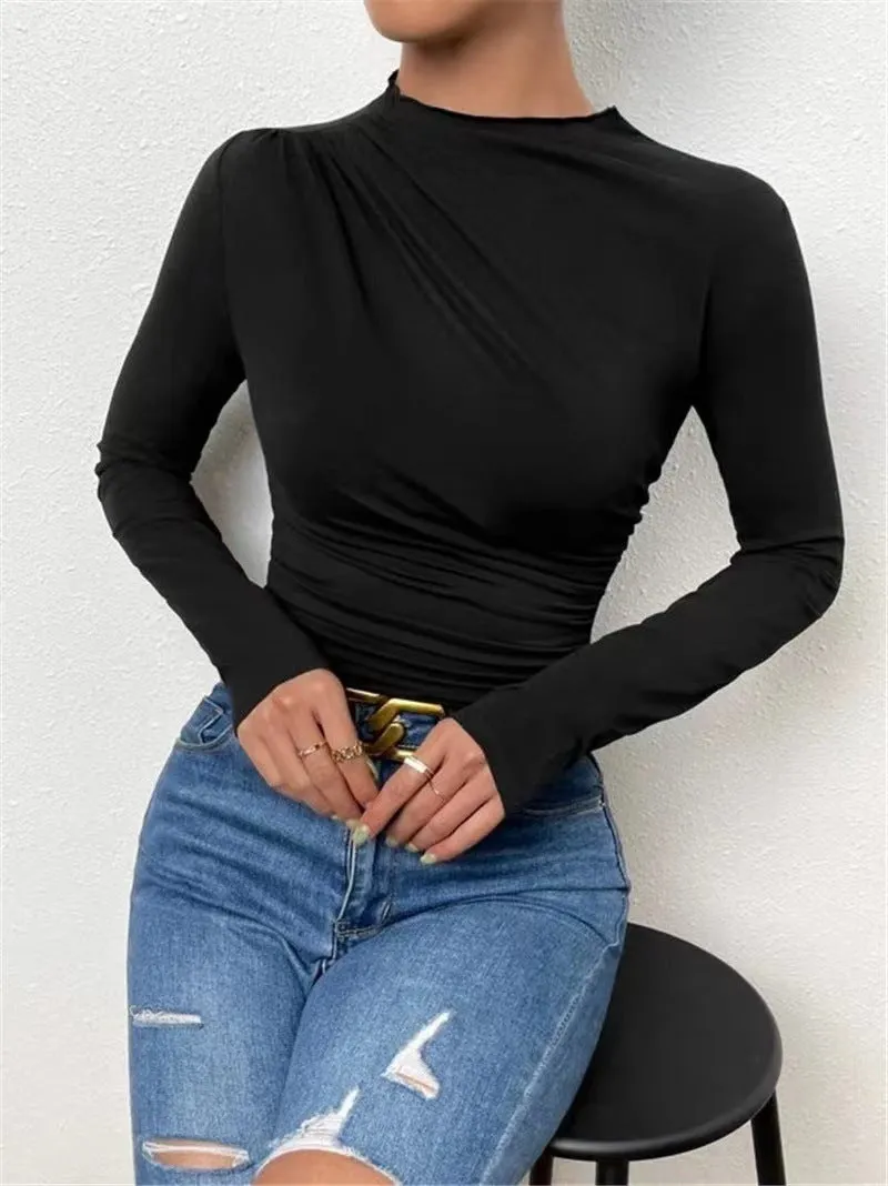 Black High Neck Side Ruched Top