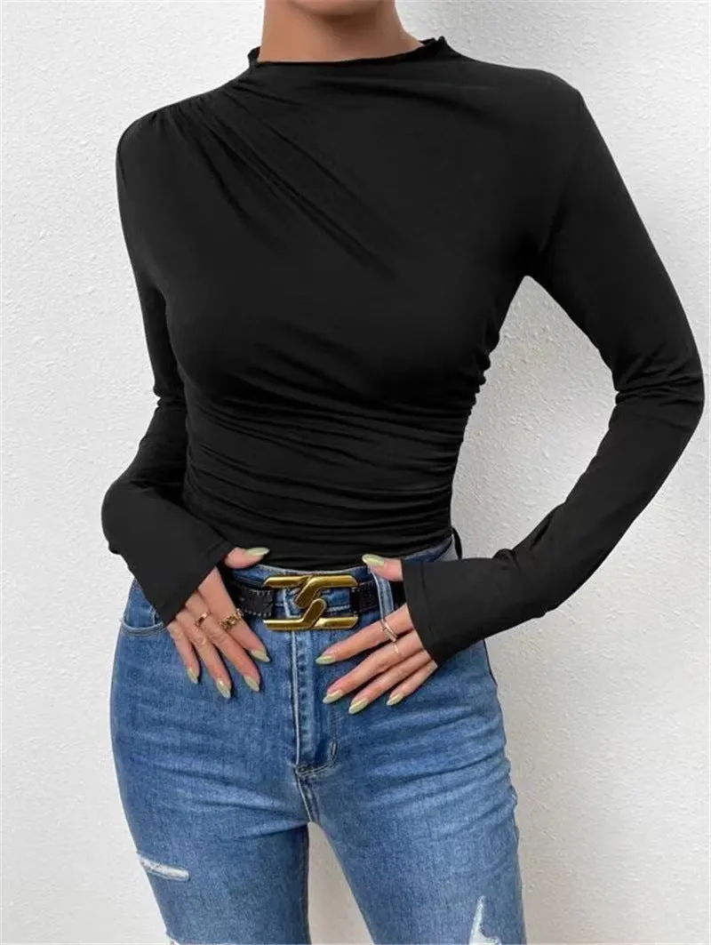 Black High Neck Side Ruched Top