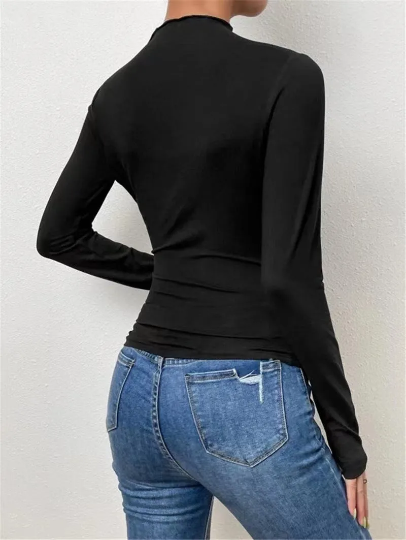 Black High Neck Side Ruched Top