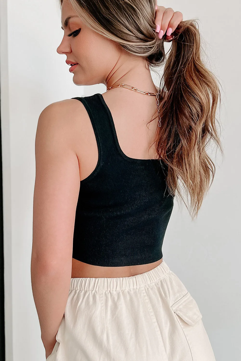Black Pearl Decor Square Neck Crop Tank Top