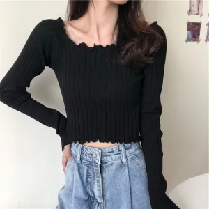 Black Scallop Hem Knit Top