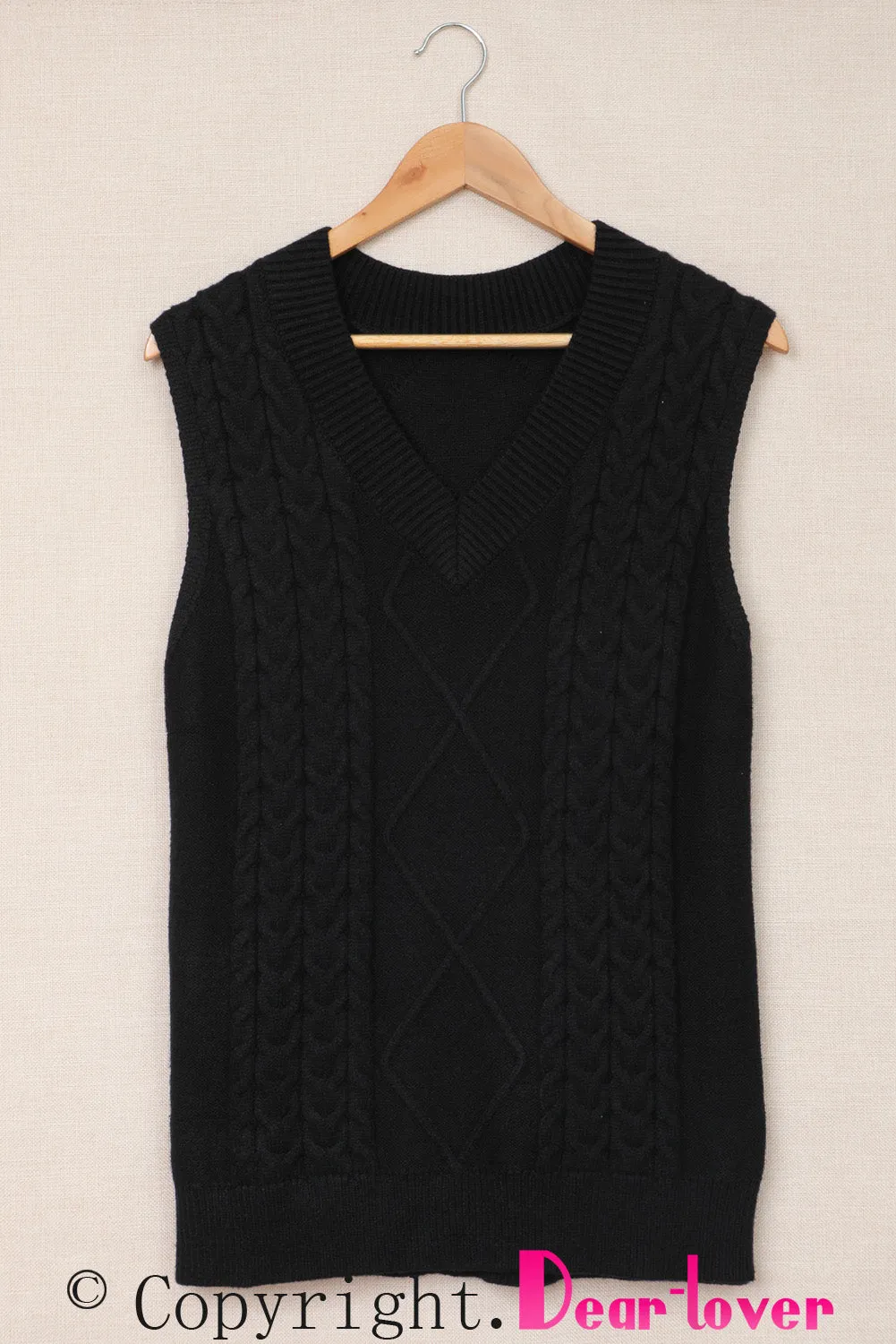 Black Sleeveless Cable Knitted Sweater Tank