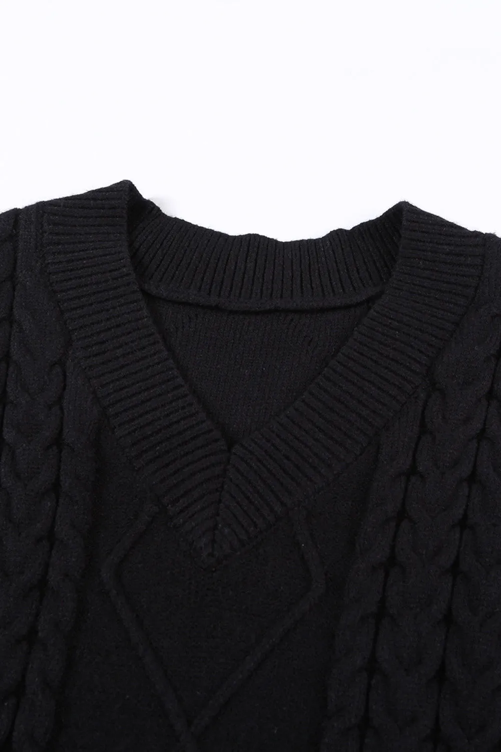 Black Sleeveless Cable Knitted Sweater Tank