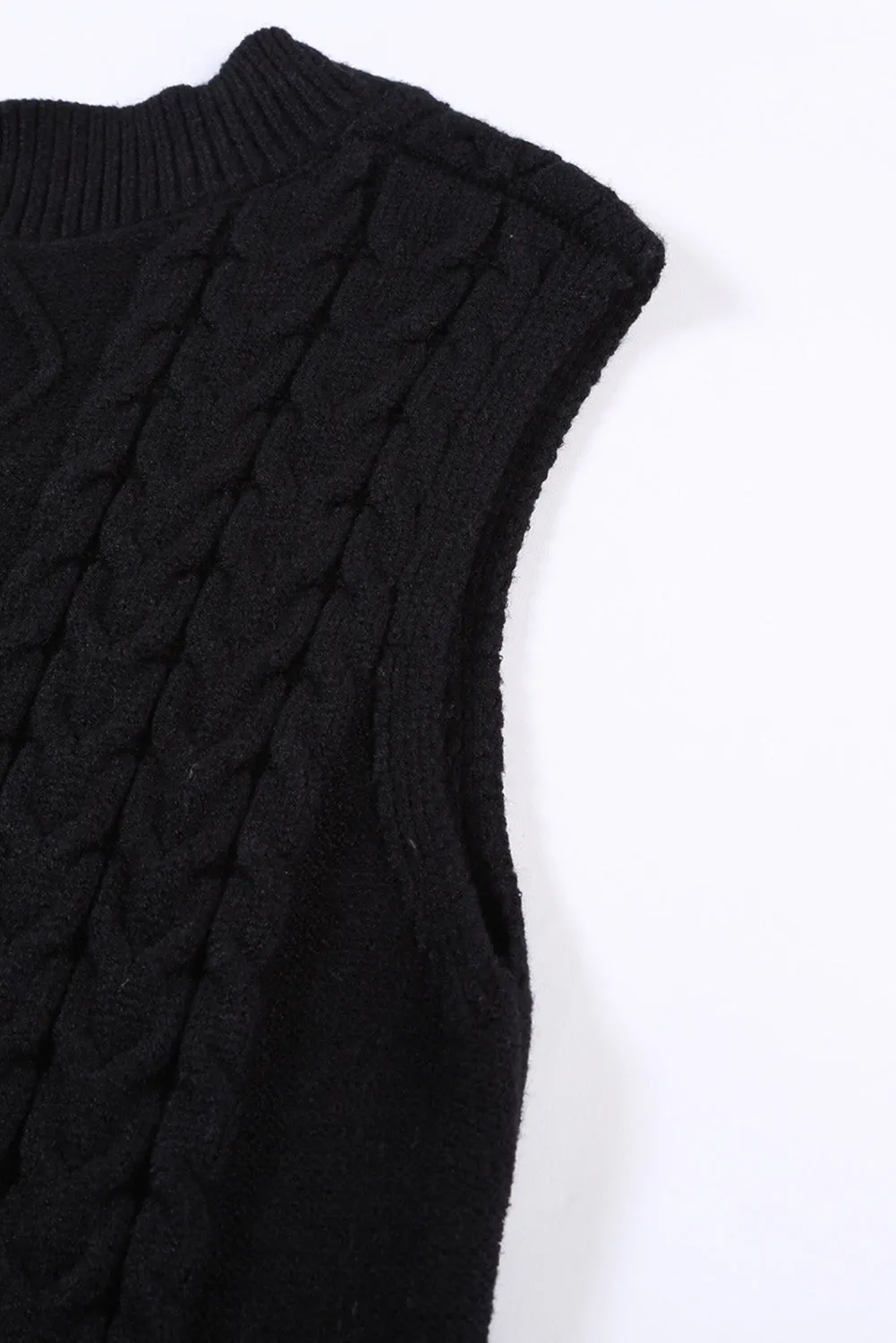 Black Sleeveless Cable Knitted Sweater Tank