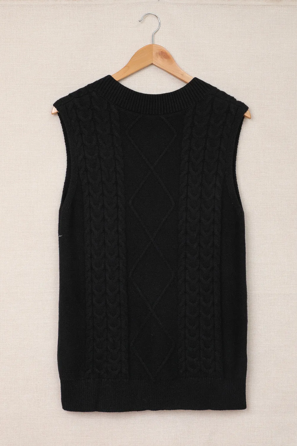 Black Sleeveless Cable Knitted Sweater Tank