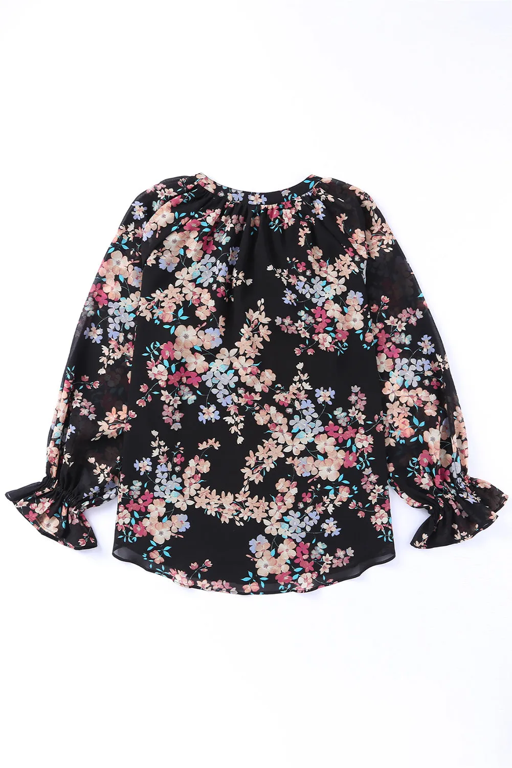 Black Wildflower Print Chiffon Blouse