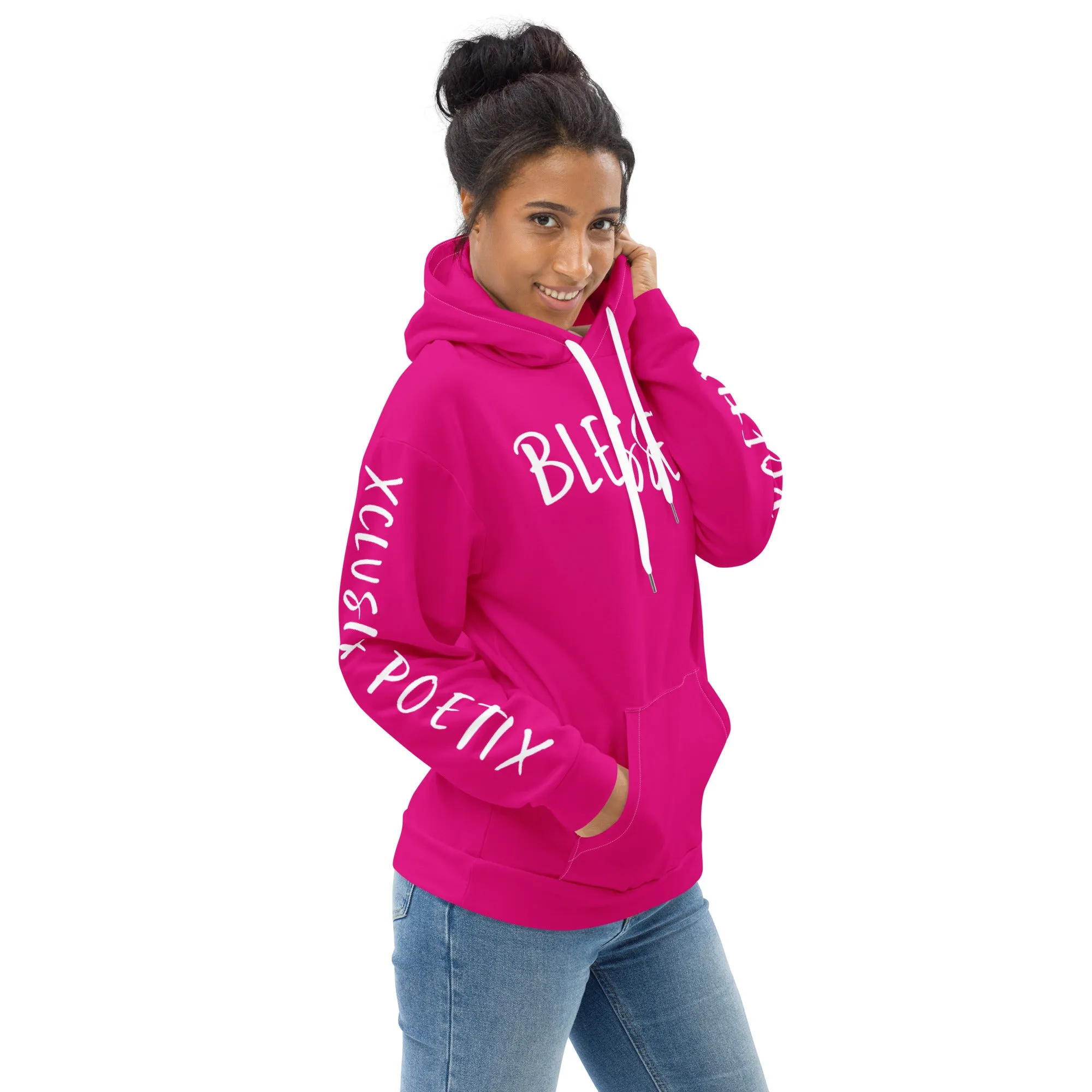 BLESSED BY XCLUSIF POETIX HOT PINK & WHITE Unisex Hoodie