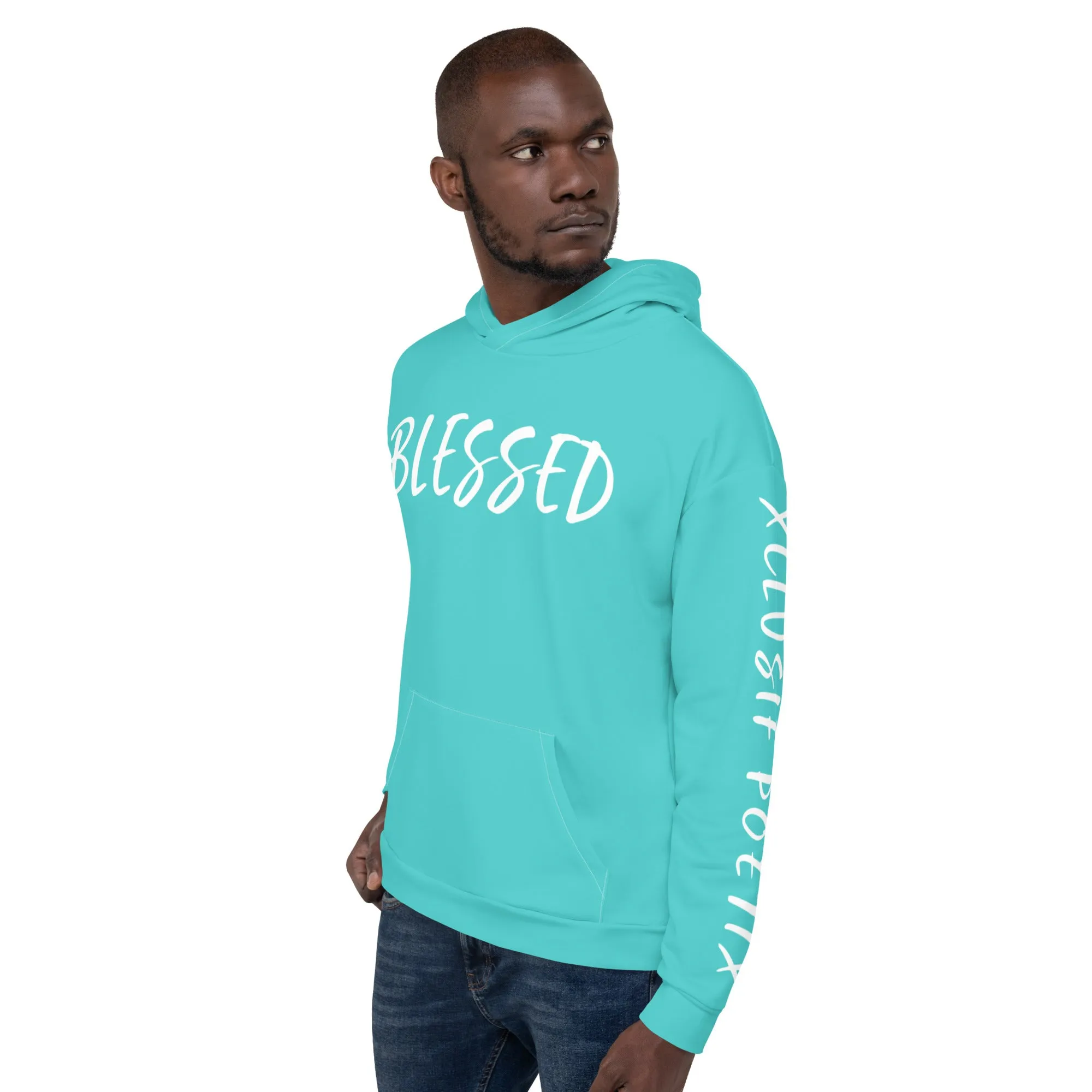 BLESSED BY XCLUSIF POETIX TURQUOISE & WHITE Unisex Hoodie