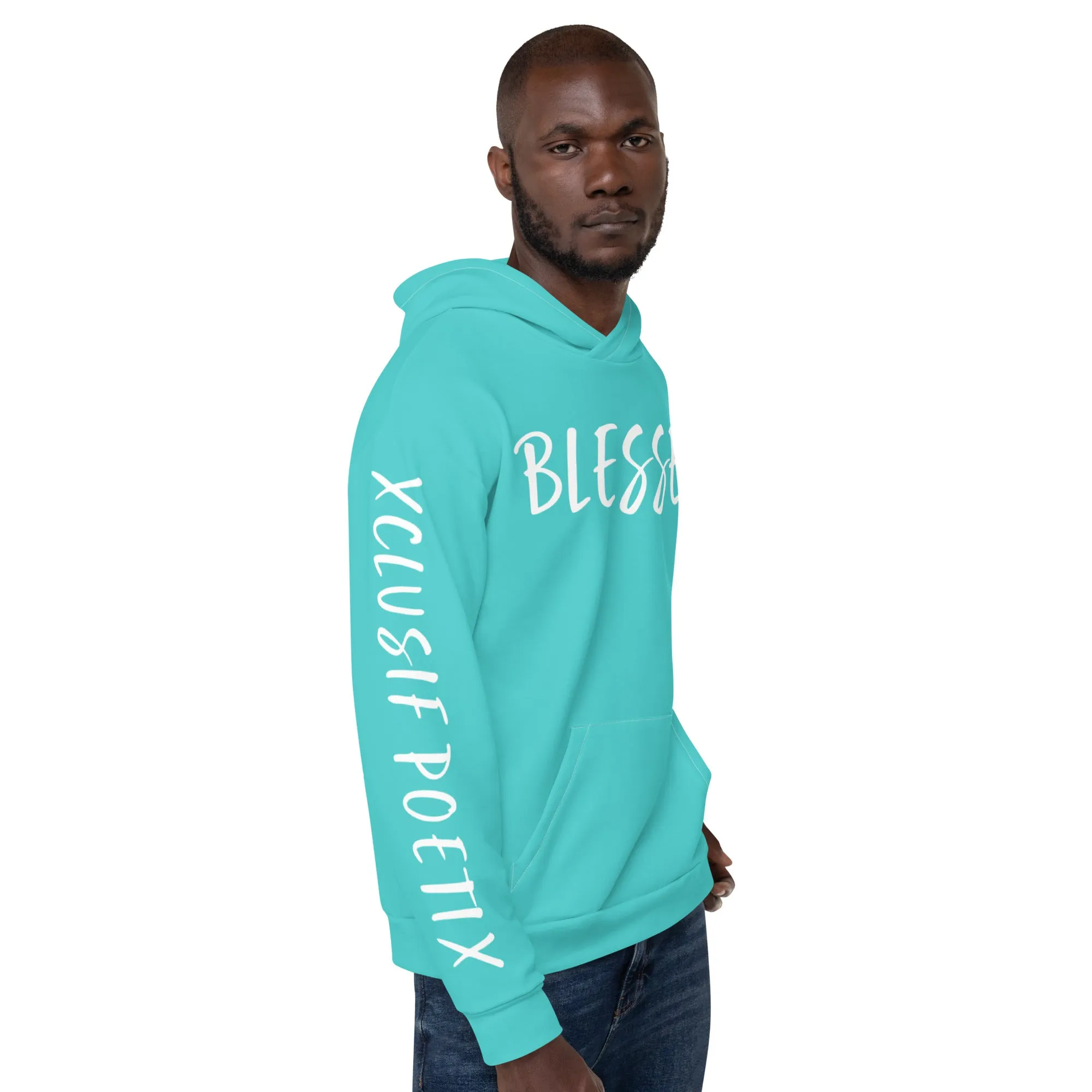 BLESSED BY XCLUSIF POETIX TURQUOISE & WHITE Unisex Hoodie