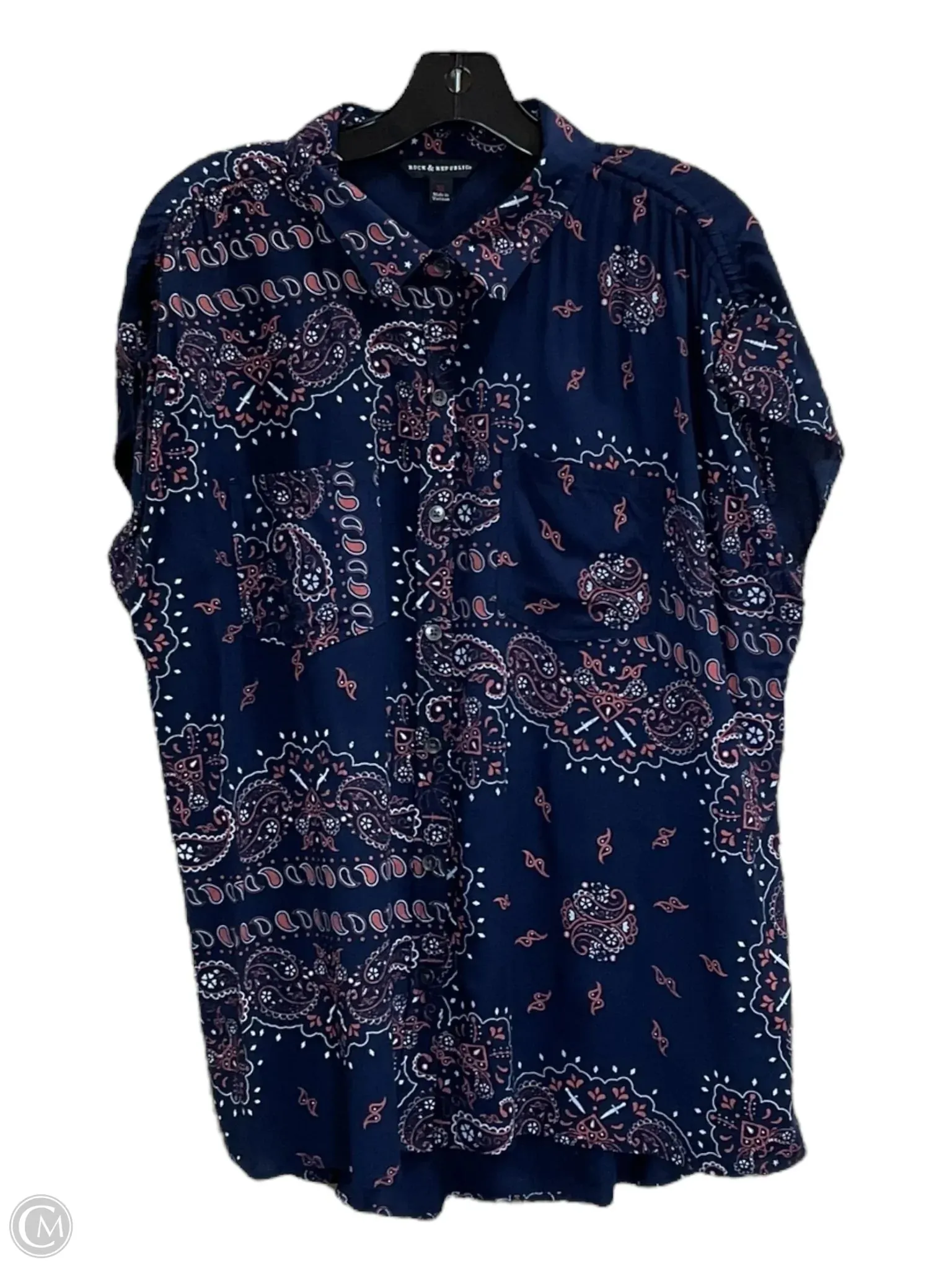 Blouse Short Sleeve By Rock And Republic In Navy, Size: Xl