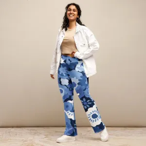 Blue Floral Flare Leggings with Butt-Lifting Cut for Bold Workouts