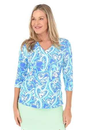 Blue Heart Explosion Classic UPF50  V-Neck Top