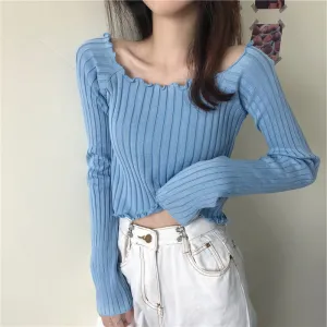 Blue Scallop Hem Knit Top