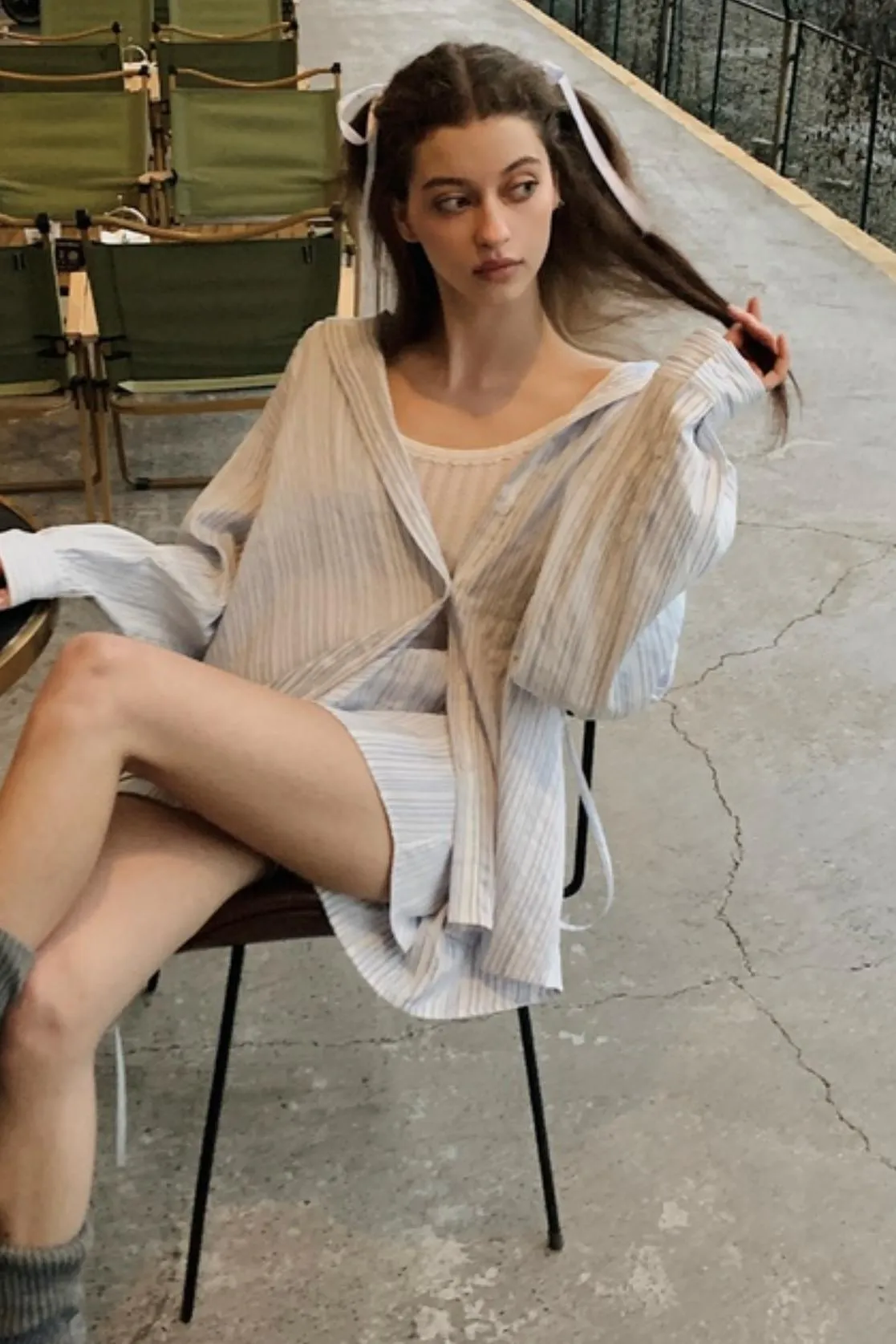 Blue Striped Casual Set-Up