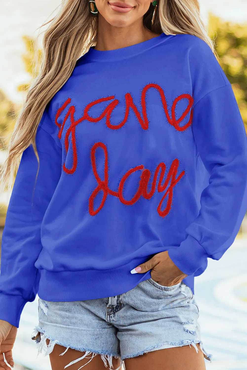 Blue Tinsel Game Day Graphic Sweatshirt