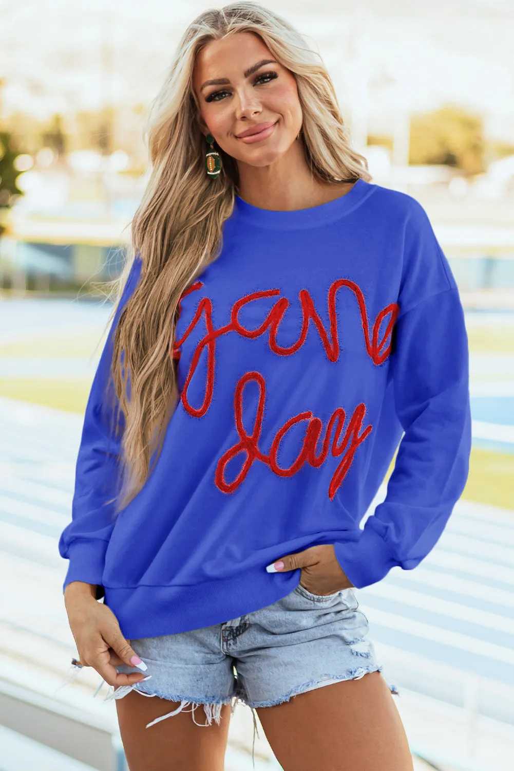 Blue Tinsel Game Day Graphic Sweatshirt