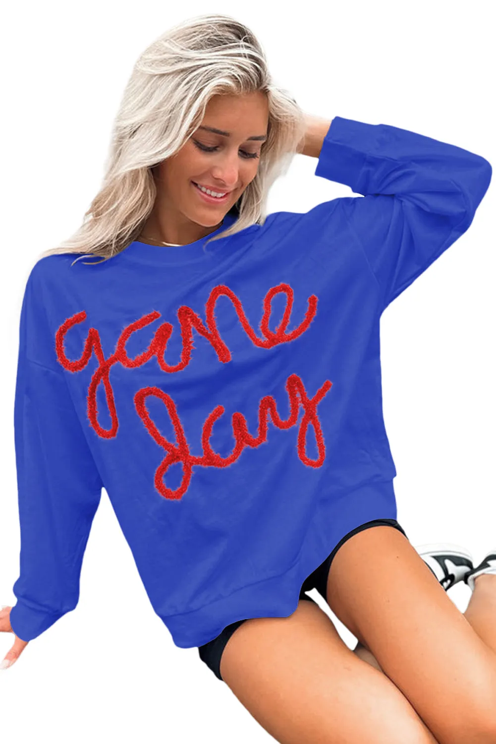 Blue Tinsel Game Day Graphic Sweatshirt