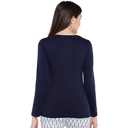 bluehaaat Women's Slim Fit BTS Graphic Printed Full Sleeve Cotton T Shirt Tops (Navy Blue;Medium)