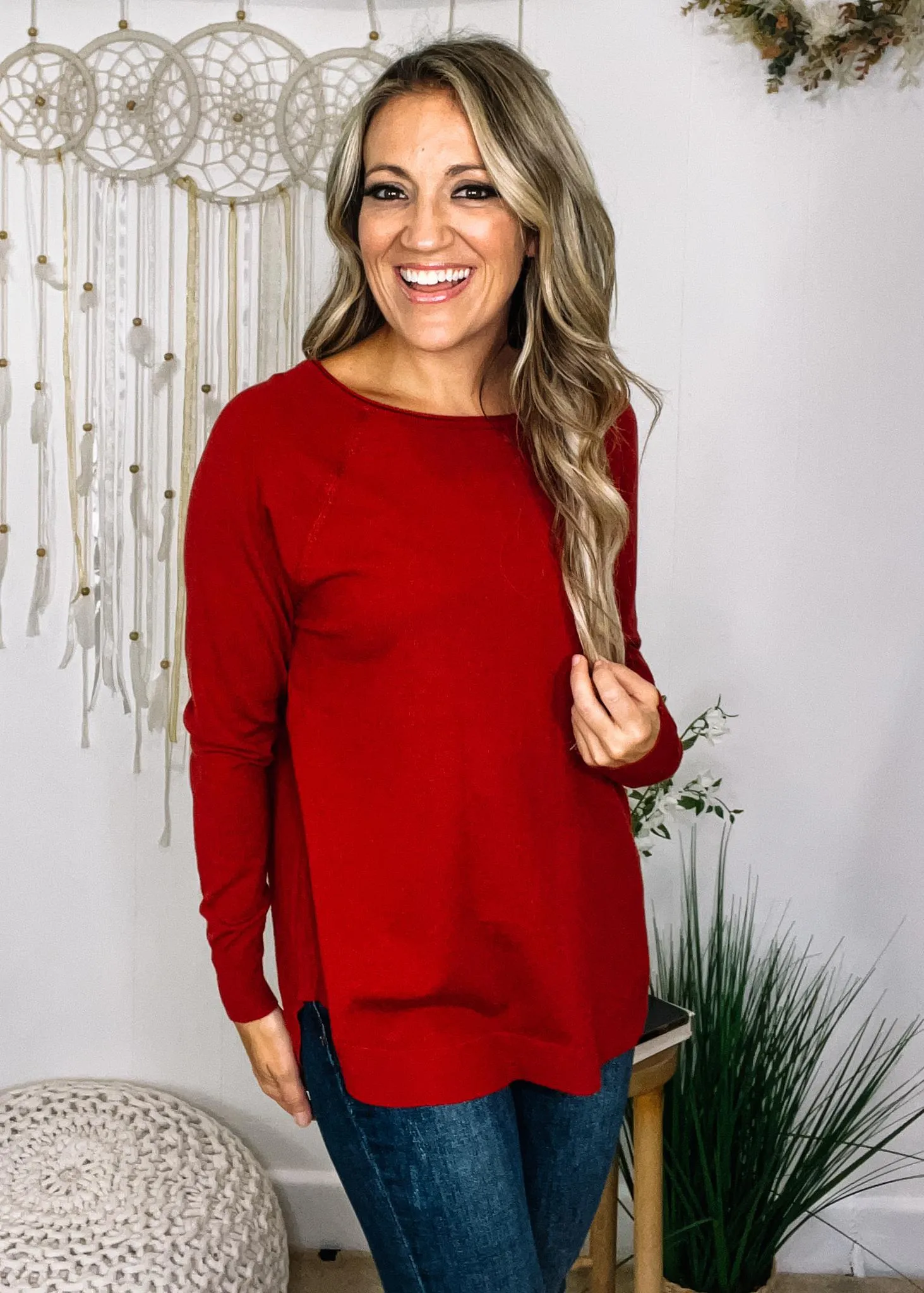 Boat Neck Long Sleeve Pullover