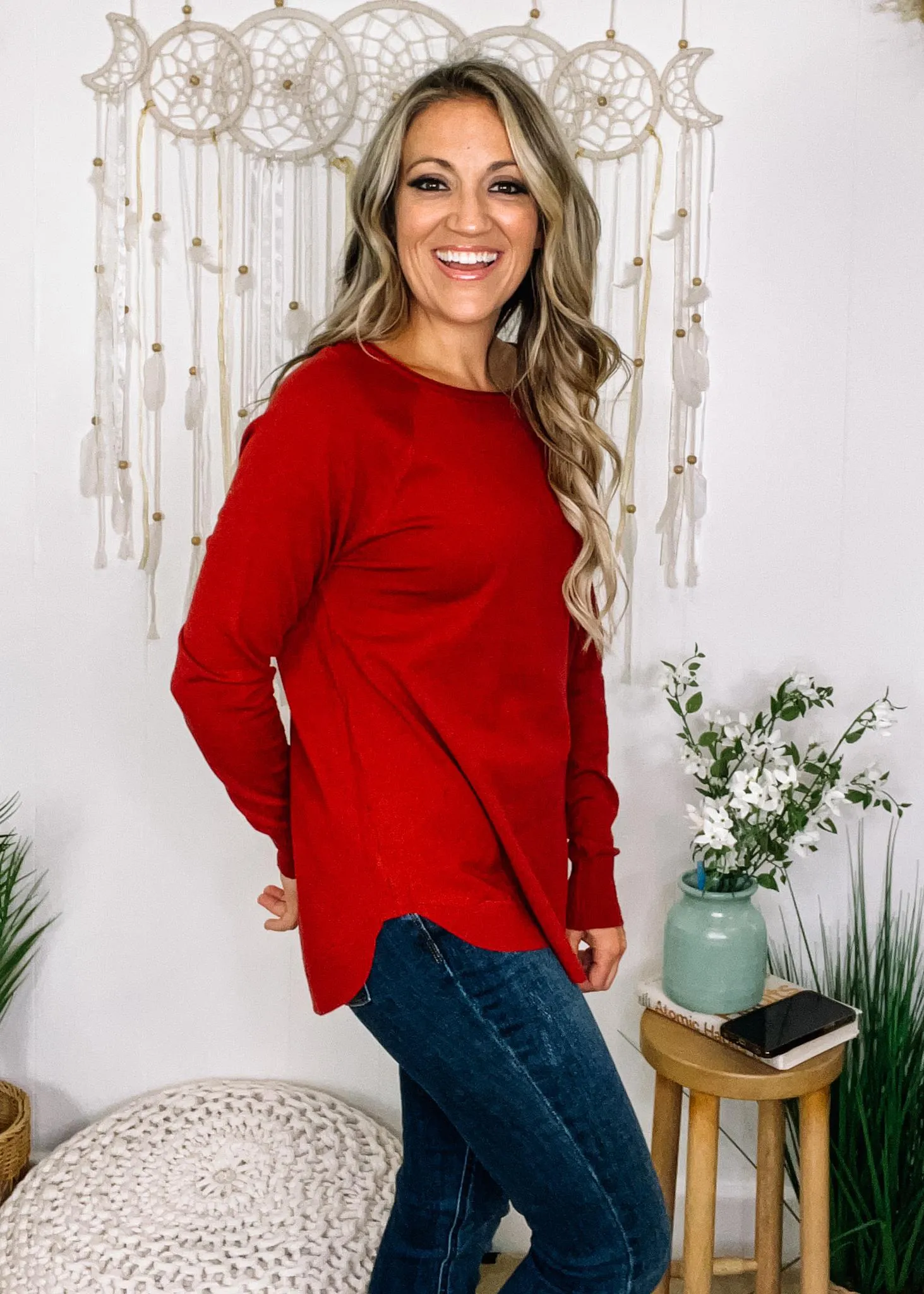 Boat Neck Long Sleeve Pullover