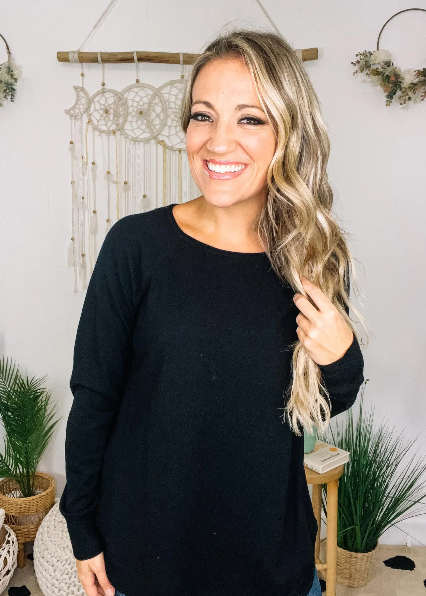 Boat Neck Long Sleeve Pullover