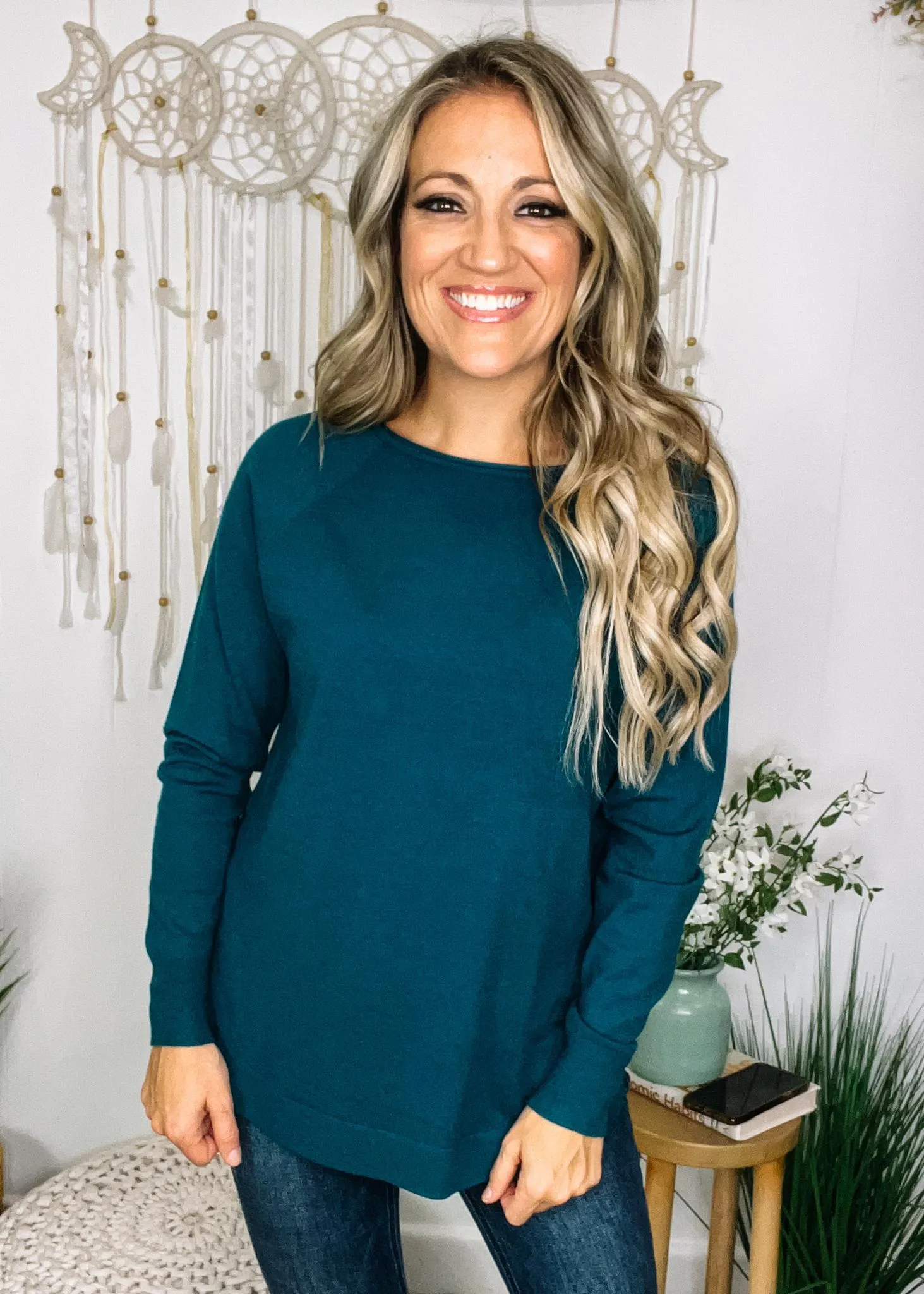 Boat Neck Long Sleeve Pullover