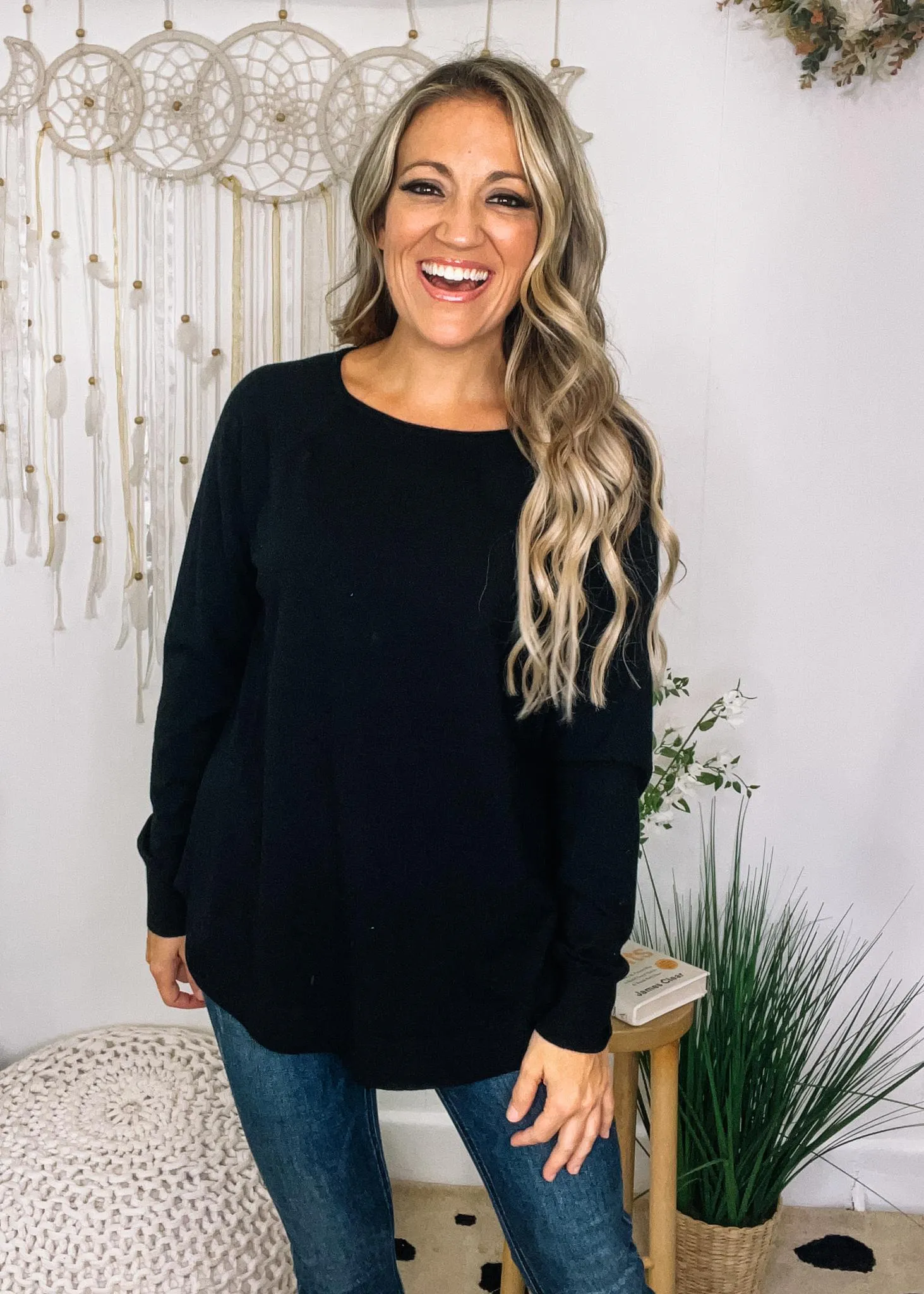 Boat Neck Long Sleeve Pullover