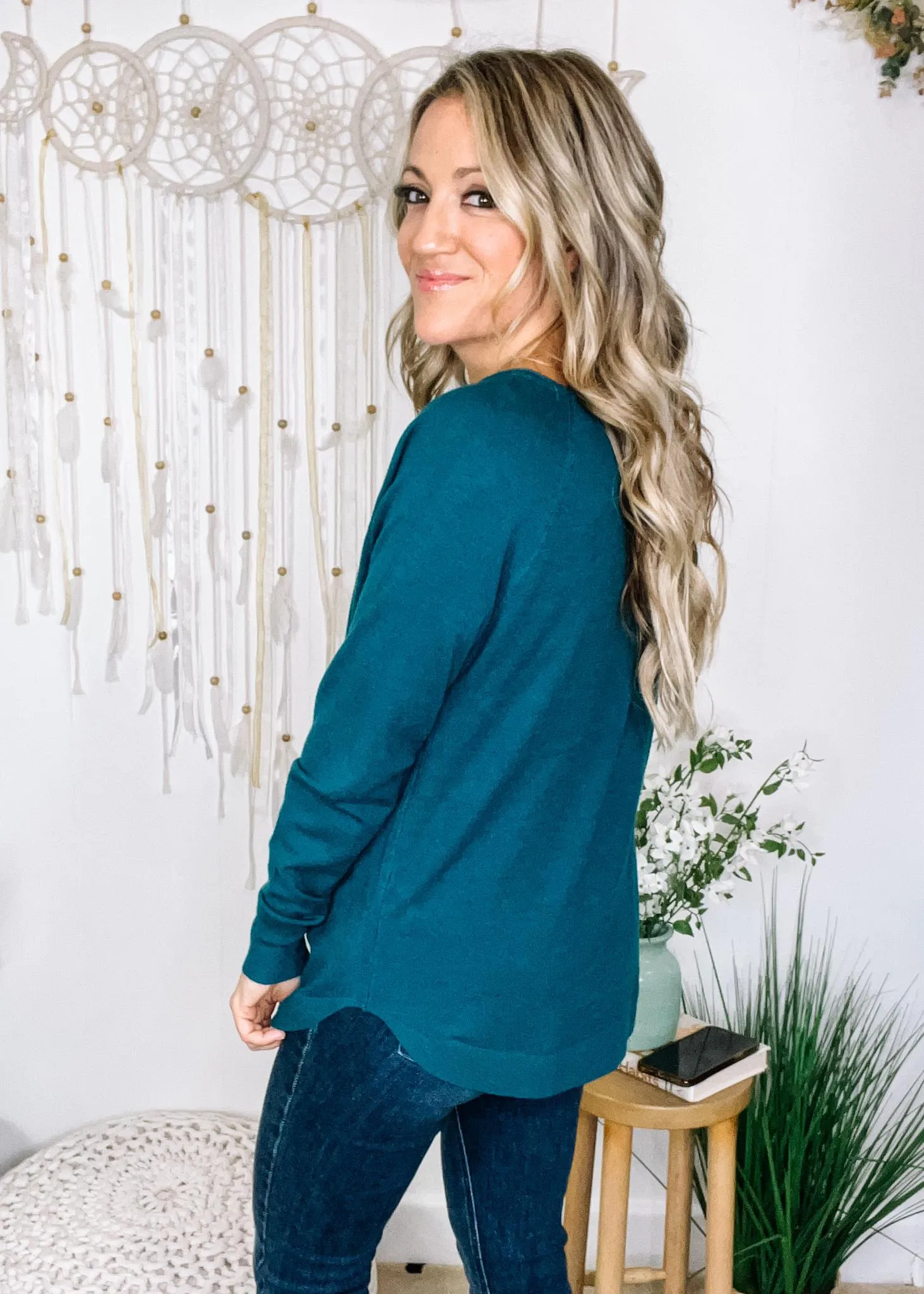 Boat Neck Long Sleeve Pullover