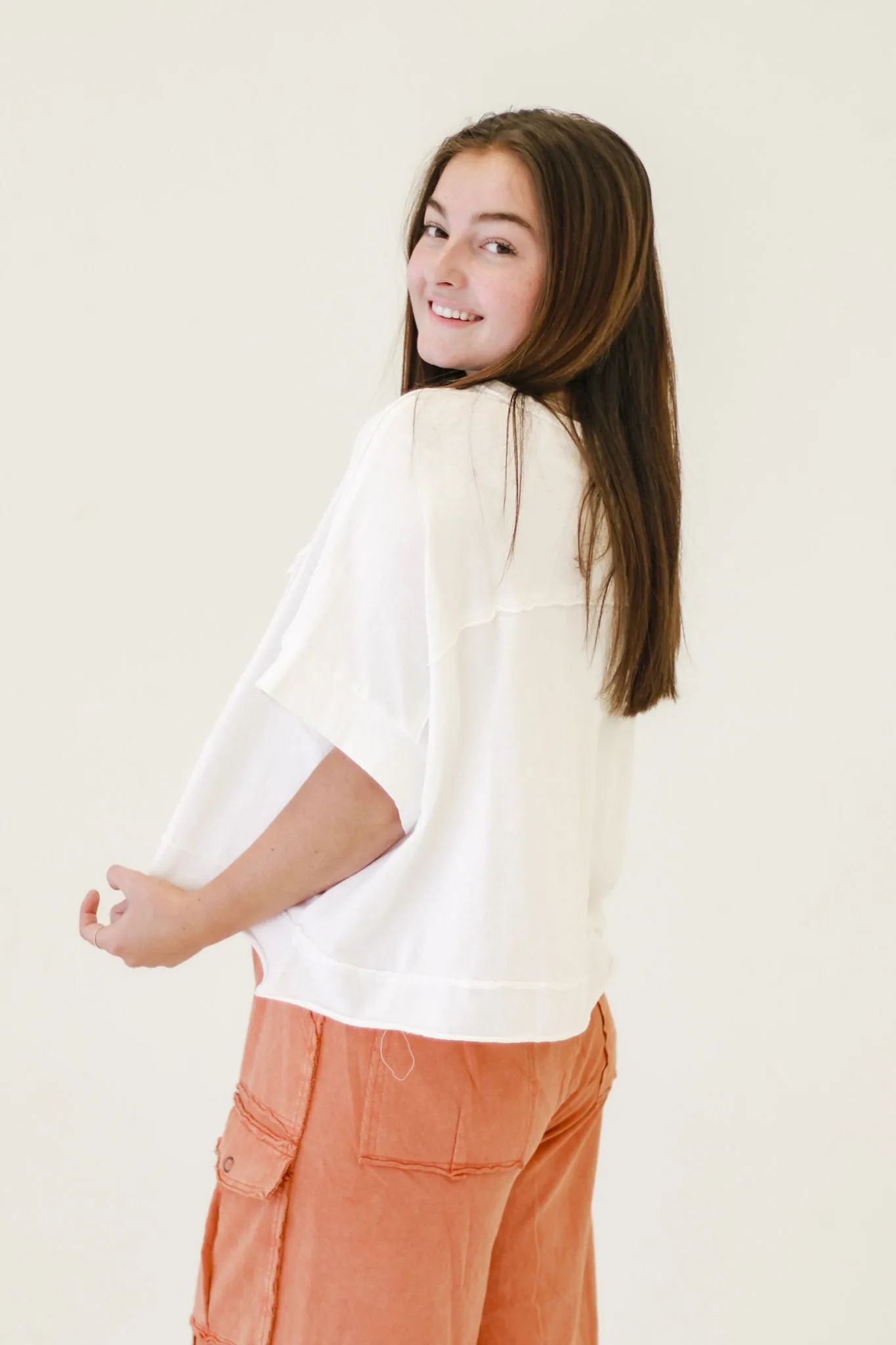 Breezy Chic Oversized Washed Crop Top in White