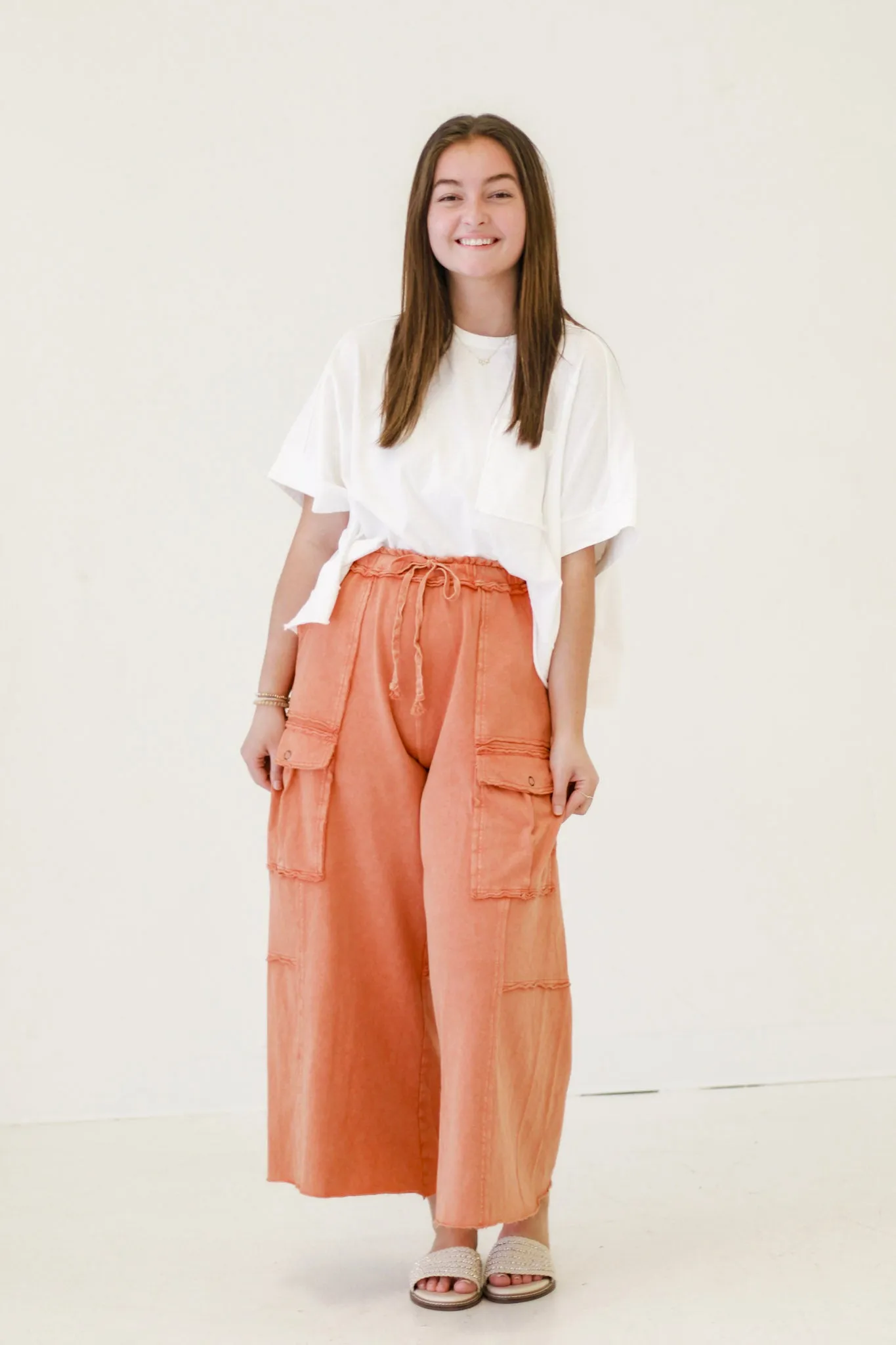 Breezy Chic Oversized Washed Crop Top in White