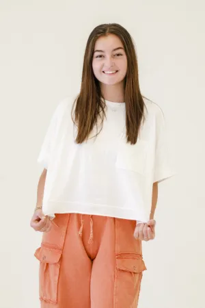 Breezy Chic Oversized Washed Crop Top in White