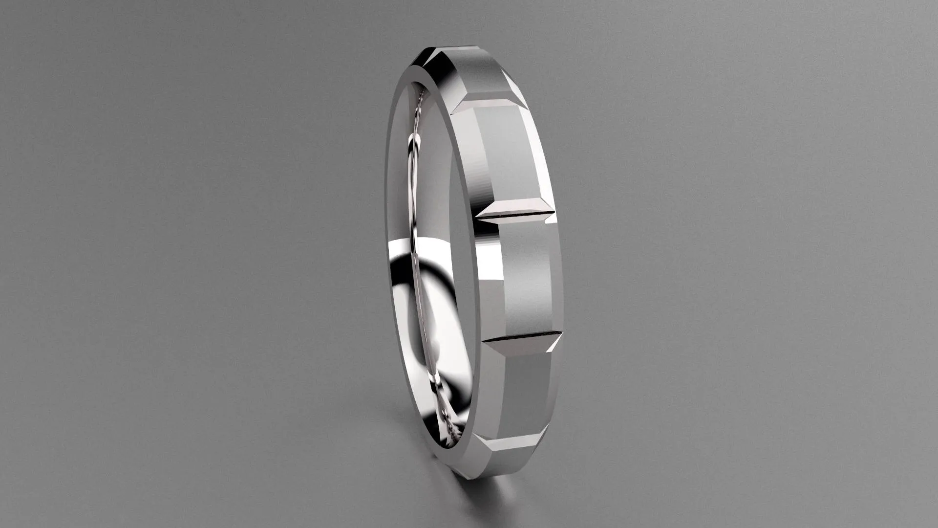 Brushed Sterling Silver 4mm Beveled Edge Segmented Wedding Band