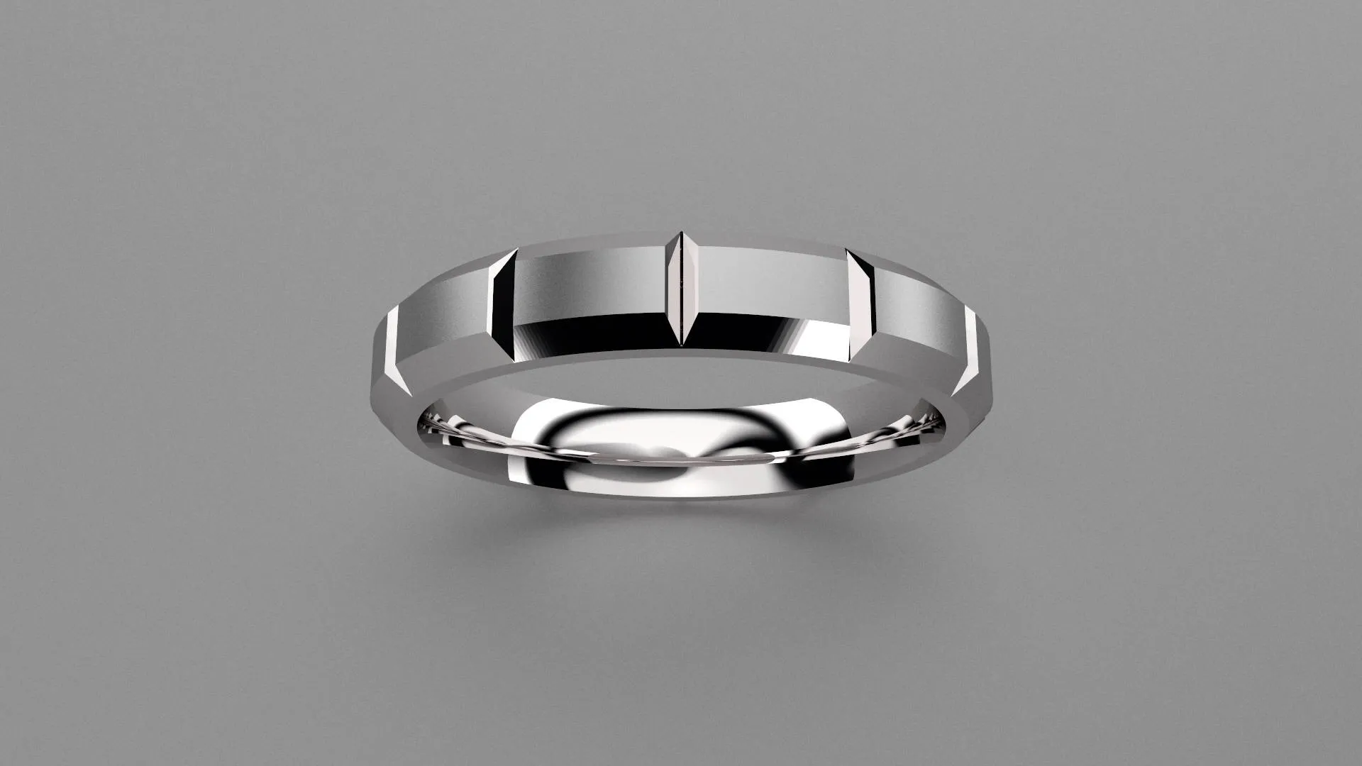 Brushed Sterling Silver 4mm Beveled Edge Segmented Wedding Band