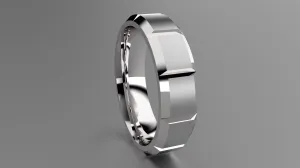 Brushed Sterling Silver 6mm Beveled Edge Segmented Wedding Band