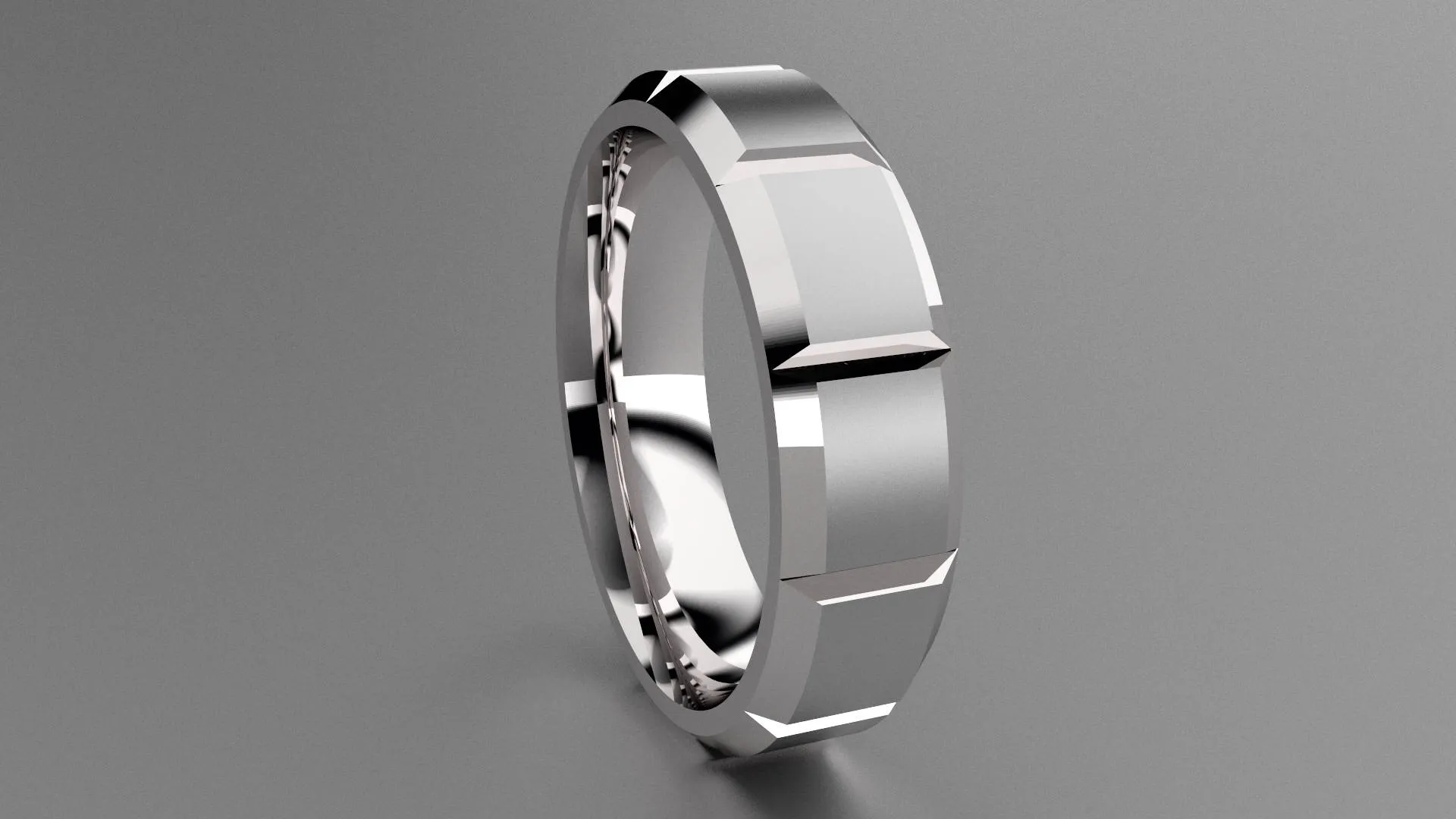 Brushed Sterling Silver 6mm Beveled Edge Segmented Wedding Band