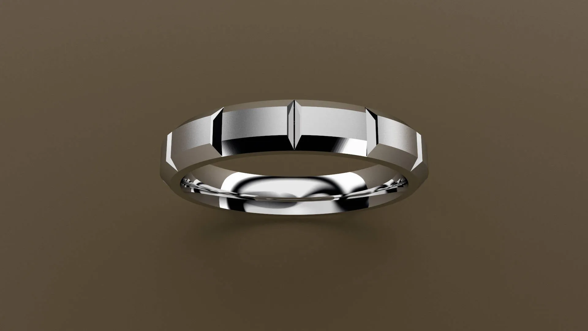 Brushed White Gold 4mm Beveled Edge Segmented Wedding Band