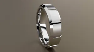 Brushed White Gold 6mm Beveled Edge Segmented Wedding Band