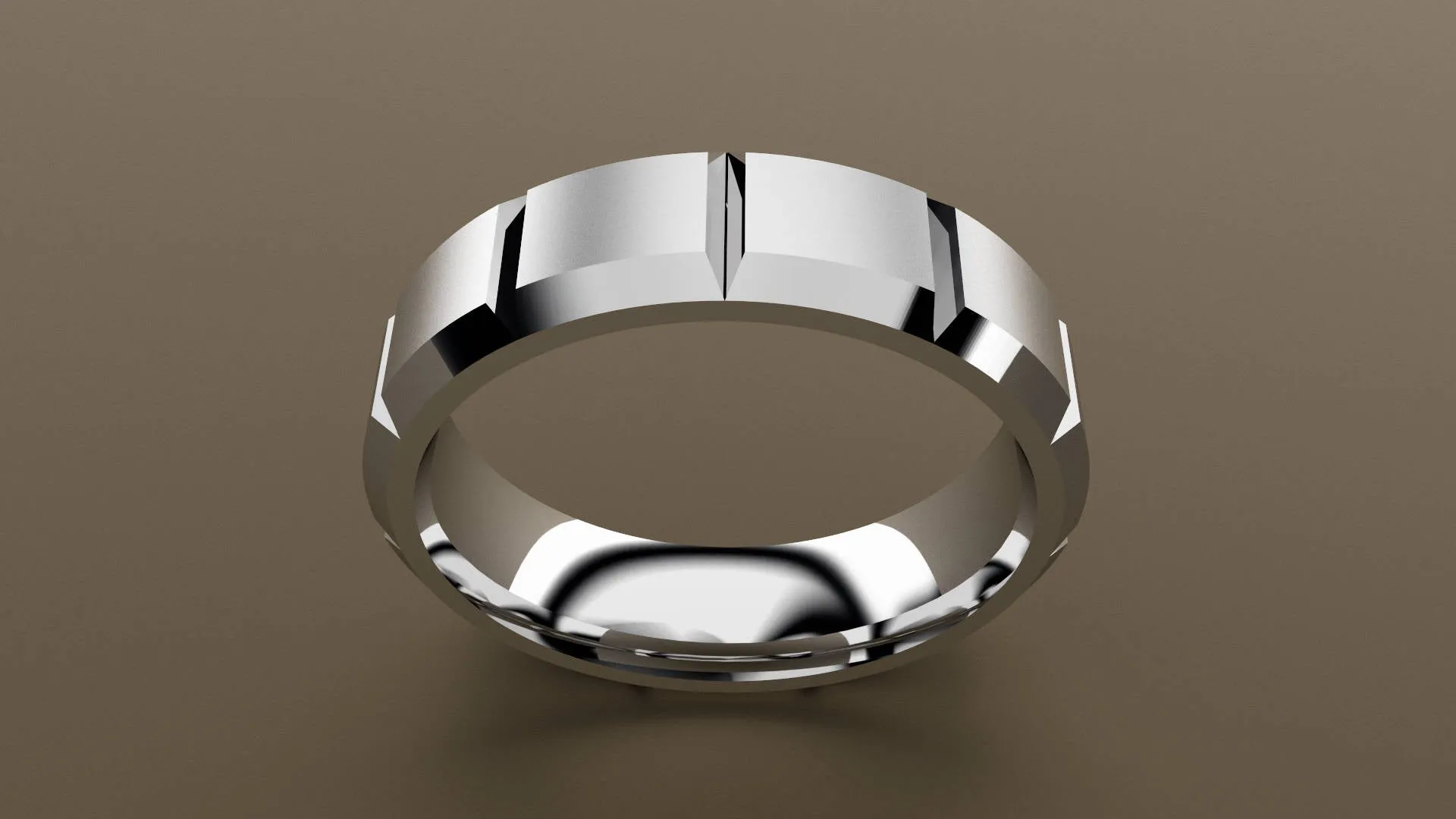 Brushed White Gold 6mm Beveled Edge Segmented Wedding Band